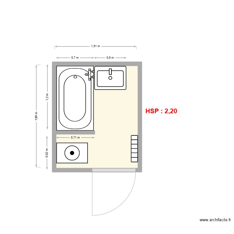 POULLIN - SdB EXISTANT. Plan de 1 pièce et 3 m2