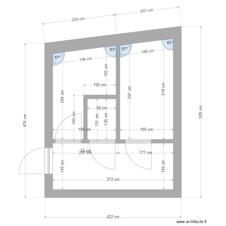 sde buanderie couloir. Plan de 3 pièces et 15 m2