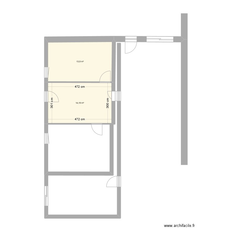 par pièces. Plan de 2 pièces et 28 m2