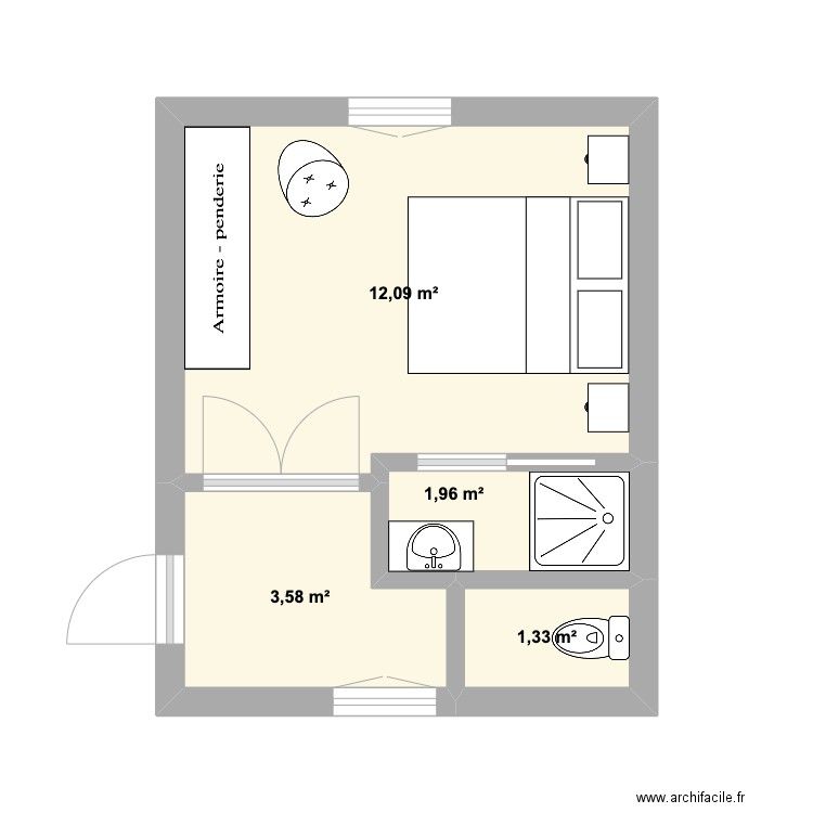 CHAMBRE ERIC PLAN 4. Plan de 4 pièces et 19 m2