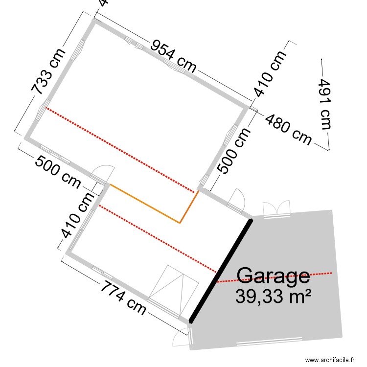 projet 2. Plan de 1 pièce et 39 m2