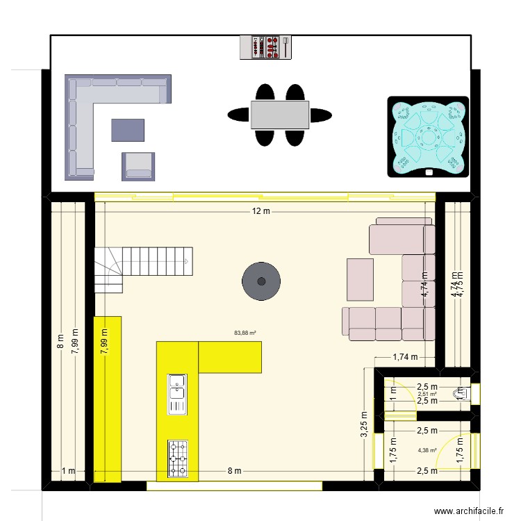 mais triangle1. Plan de 3 pièces et 91 m2