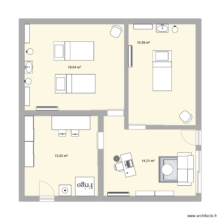 projet. Plan de 4 pièces et 61 m2