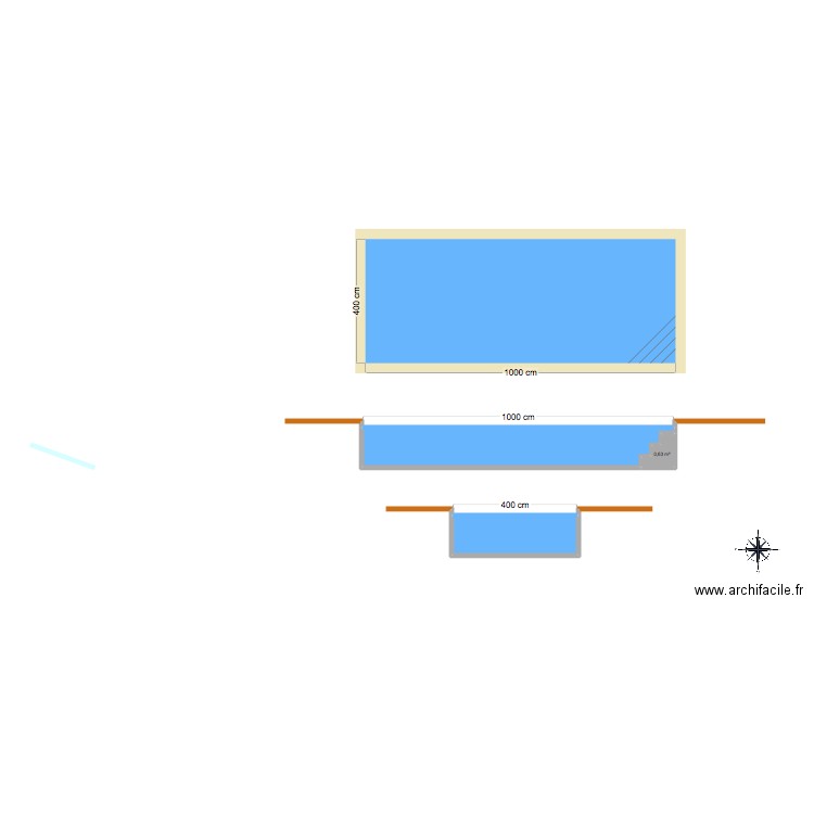 Plan de coupes. Plan de 3 pièces et 17 m2