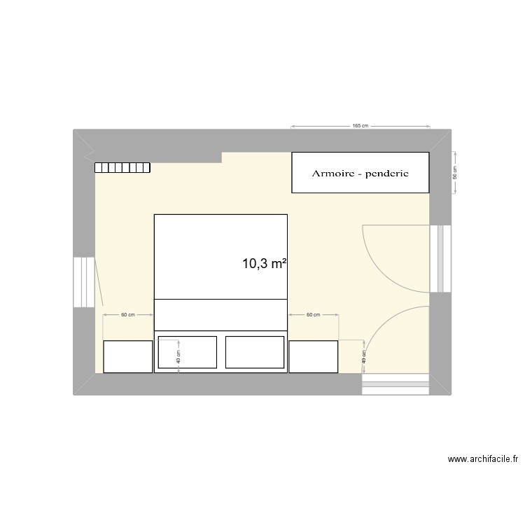 Chambre Nico Celis. Plan de 1 pièce et 10 m2