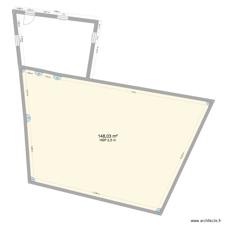 P430 RDC. Plan de 1 pièce et 148 m2