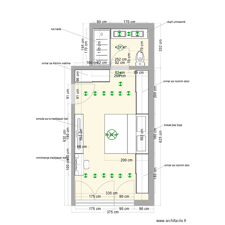 Zadatak br 4,spavaca soba. Plan de 2 pièces et 24 m2