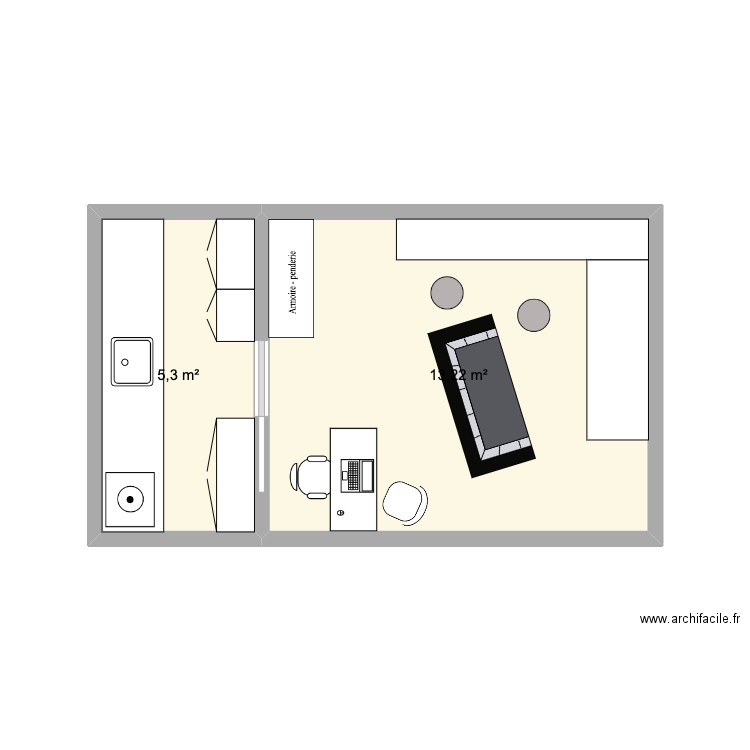 CABINET2. Plan de 2 pièces et 19 m2