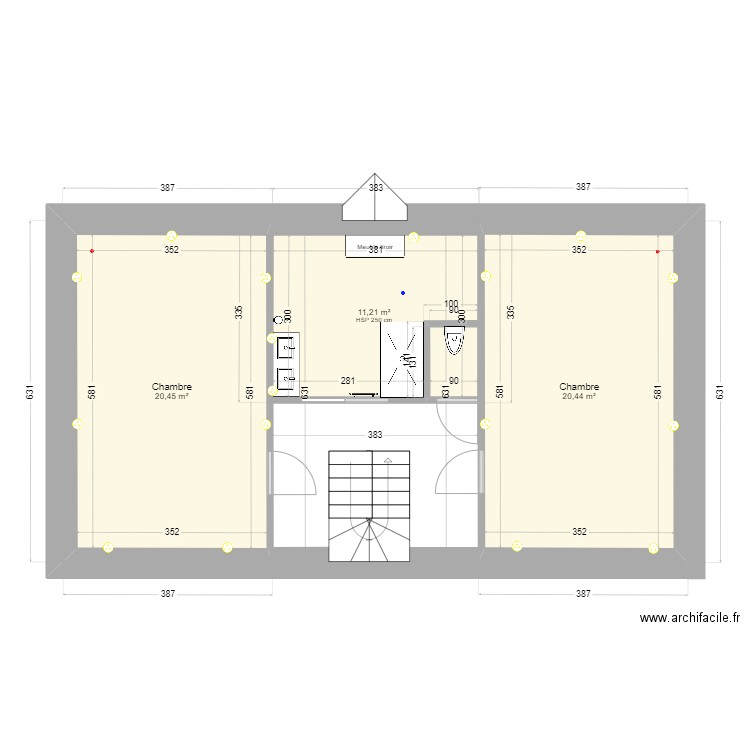 Grenier aménagé. Plan de 3 pièces et 52 m2