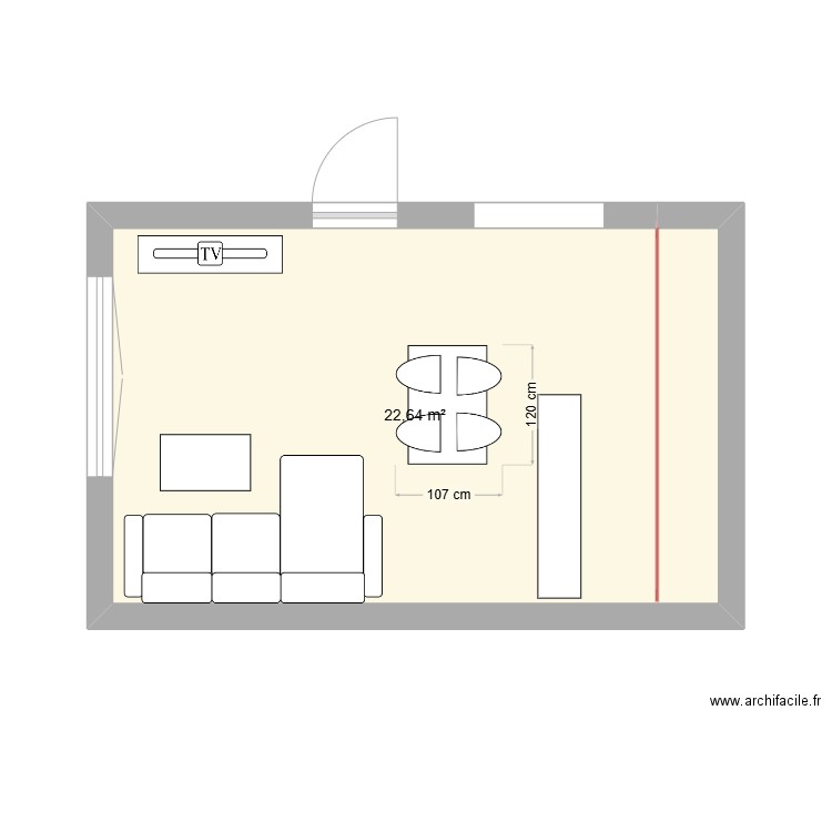 Salon. Plan de 1 pièce et 23 m2