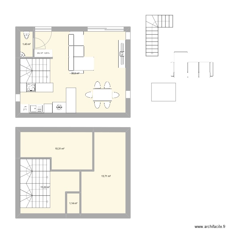 BUZENVAL. Plan de 6 pièces et 74 m2