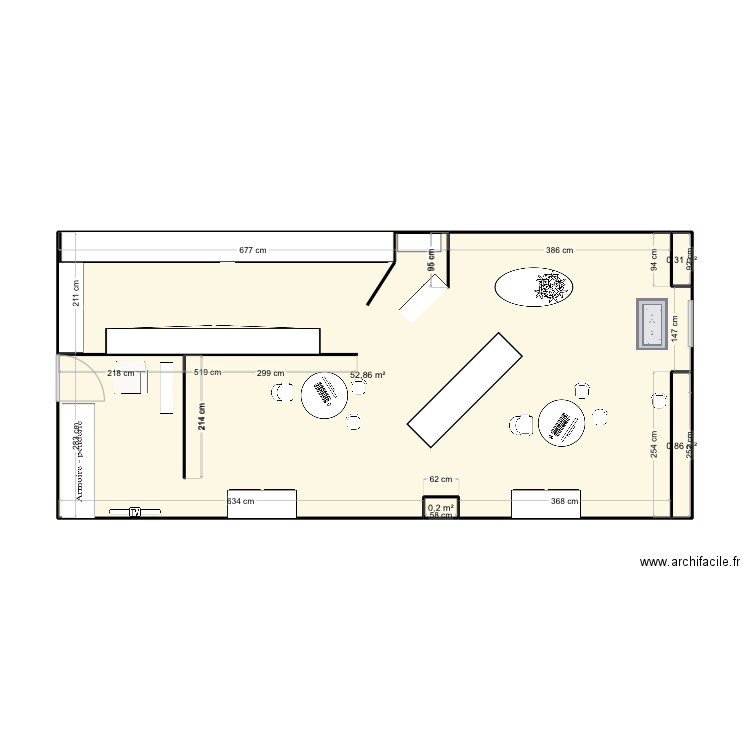 Magasin Atol . Plan de 4 pièces et 54 m2