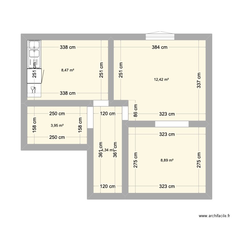 nid d'amour. Plan de 5 pièces et 38 m2