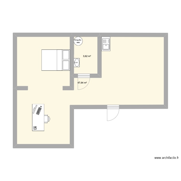 Option A. Plan de 2 pièces et 51 m2