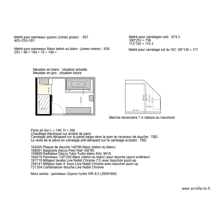 Wépion - Salle de bains New V2.0. Plan de 6 pièces et 15 m2