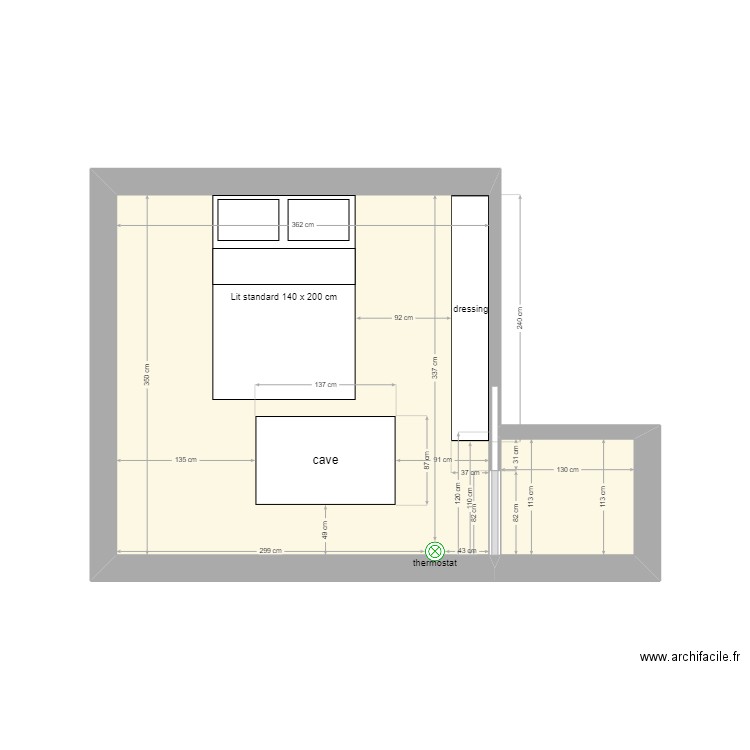 chambre 2. Plan de 2 pièces et 14 m2