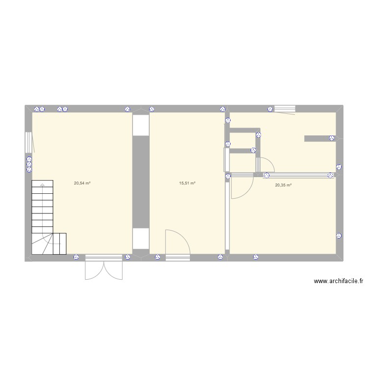 CUISINE SALON. Plan de 3 pièces et 56 m2