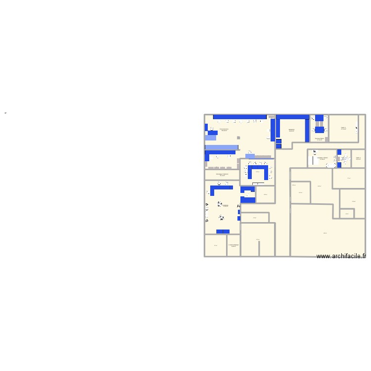 RDC actuel au 01.10.24. Plan de 22 pièces et 750 m2