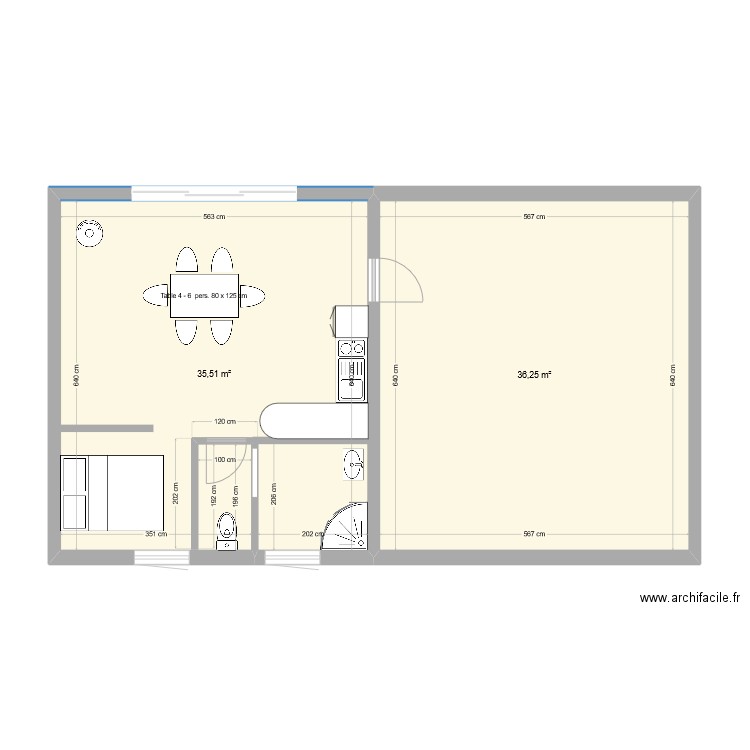 chalvet1. Plan de 2 pièces et 72 m2