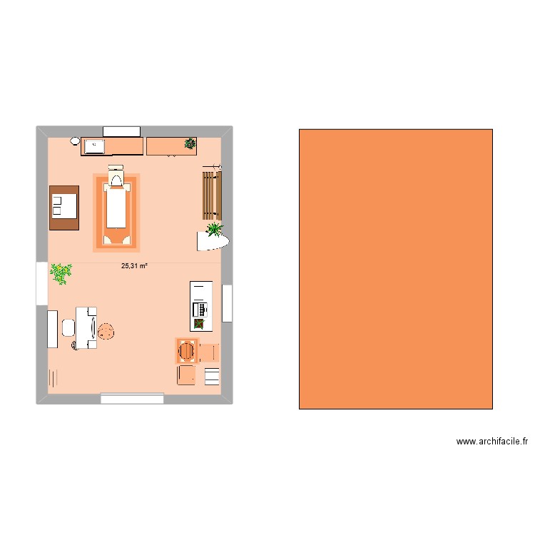 CABINE . Plan de 1 pièce et 25 m2