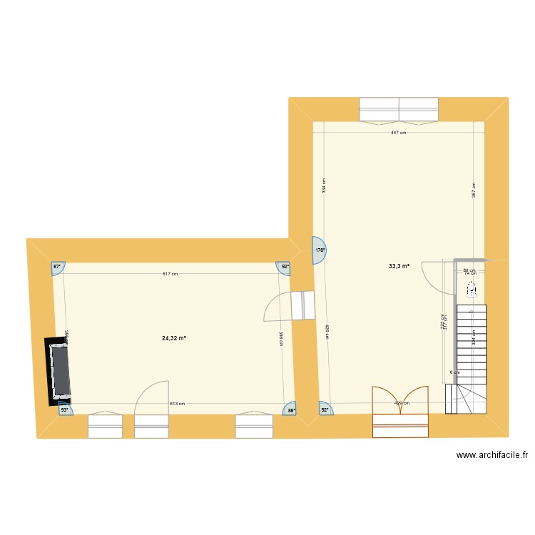 Home RDC. Plan de 2 pièces et 58 m2