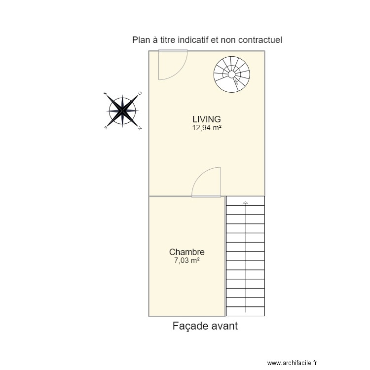 Petigny 1er . Plan de 2 pièces et 20 m2