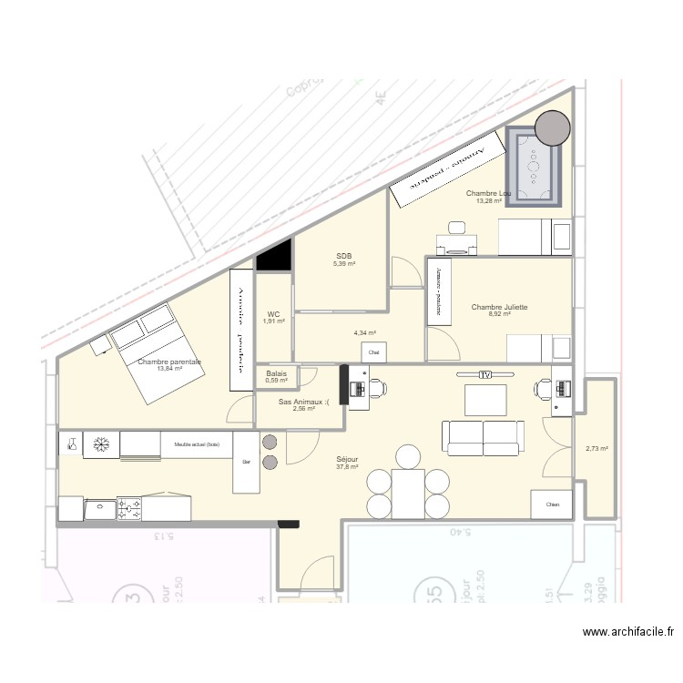 Cam & Tom - Proposition 1. Plan de 11 pièces et 92 m2