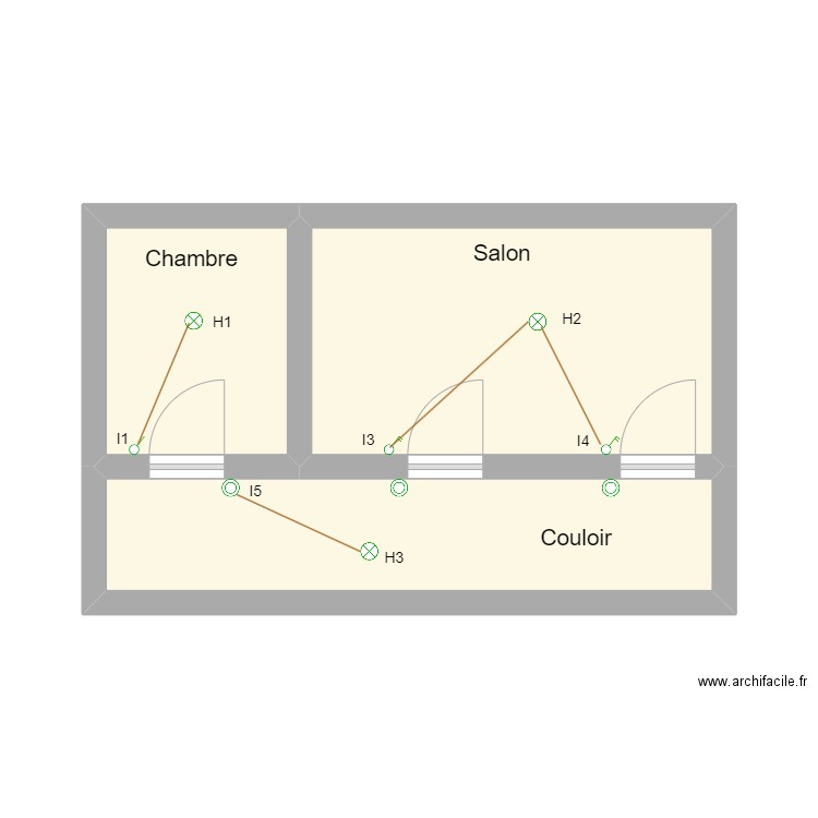 Eclarage general. Plan de 3 pièces et 23 m2