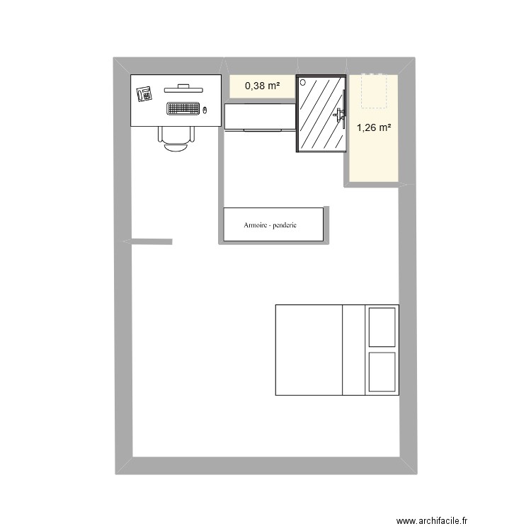 pièce 1. Plan de 2 pièces et 2 m2