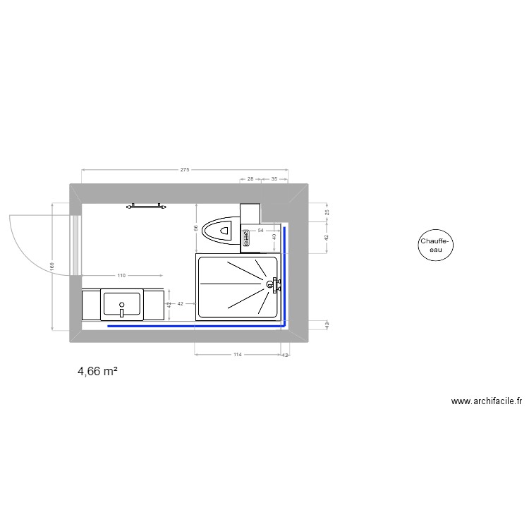 SdB Oberlin 2024. Plan de 1 pièce et 5 m2