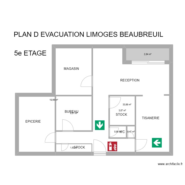 87 LIMOGES BEAUBREUIL 5èm étage. Plan de 8 pièces et 70 m2