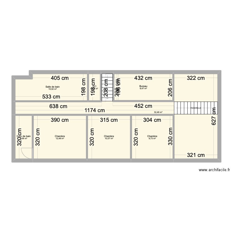 Haut maison le Royre. Plan de 8 pièces et 89 m2