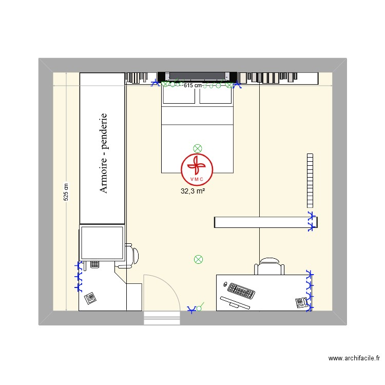 Tristan. Plan de 1 pièce et 32 m2