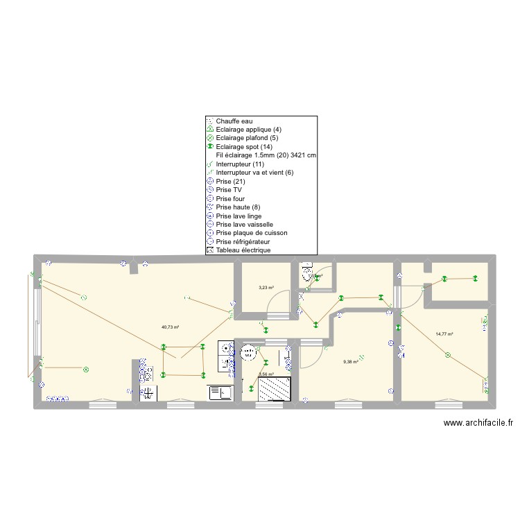 1er étage appart. Plan de 6 pièces et 73 m2