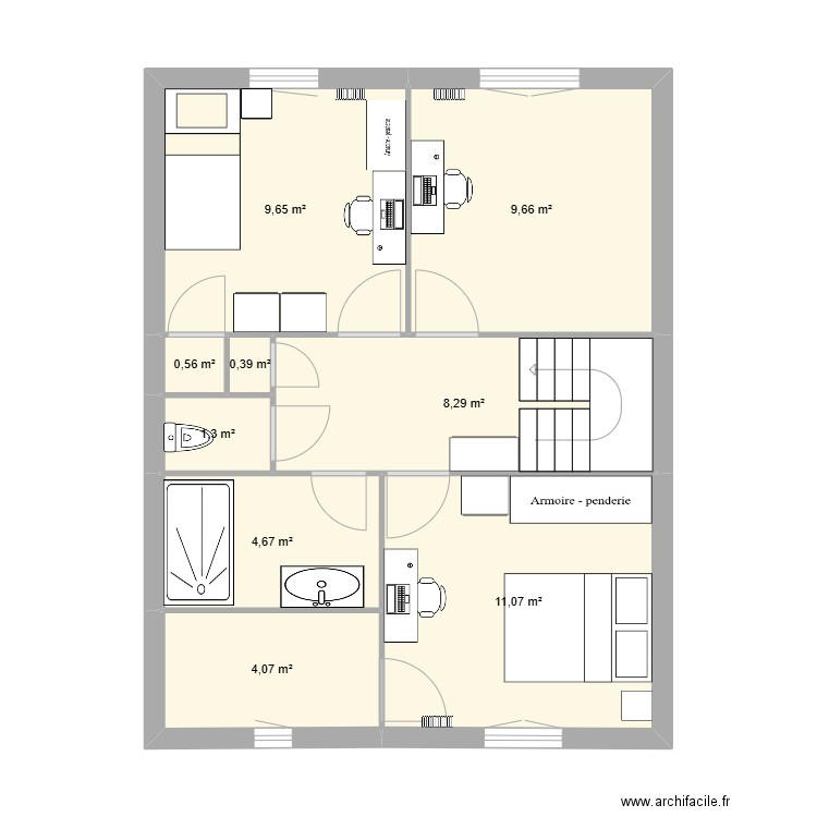 Etage 2 avec rad version 2. Plan de 9 pièces et 50 m2