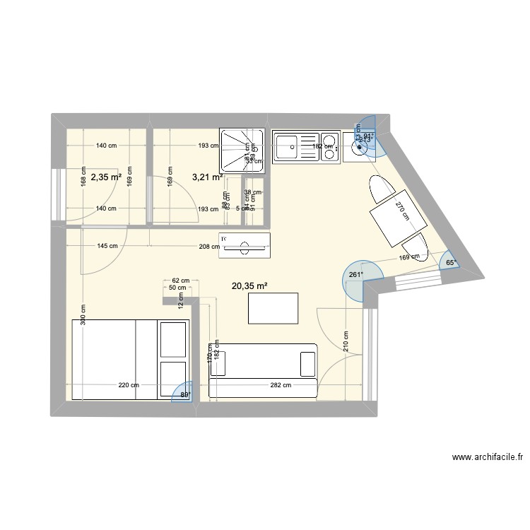 Verdun 2. Plan de 3 pièces et 26 m2