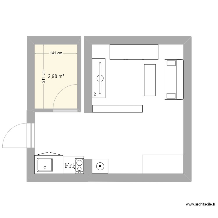 Flaubert Plan 2. Plan de 1 pièce et 3 m2