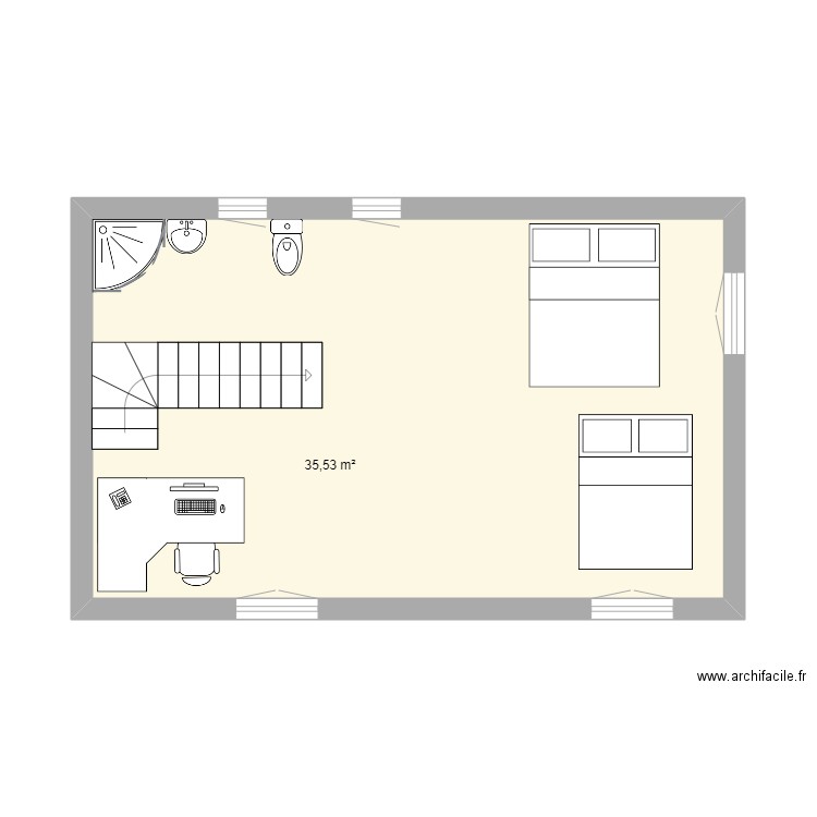 rdc maison Hermières. Plan de 1 pièce et 36 m2