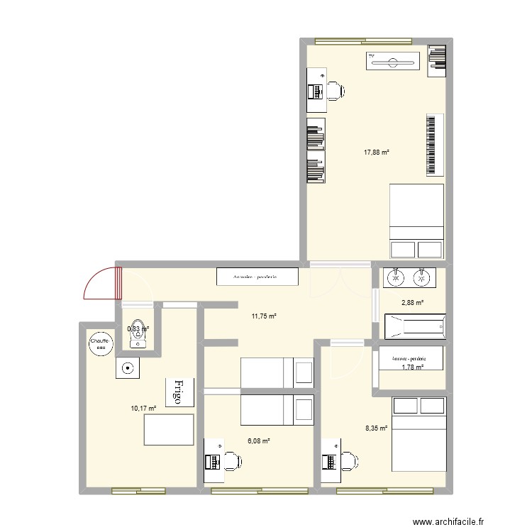 Plan appartement. Plan de 8 pièces et 60 m2