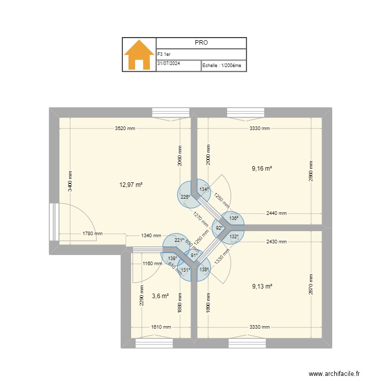 F3 1er. Plan de 4 pièces et 35 m2