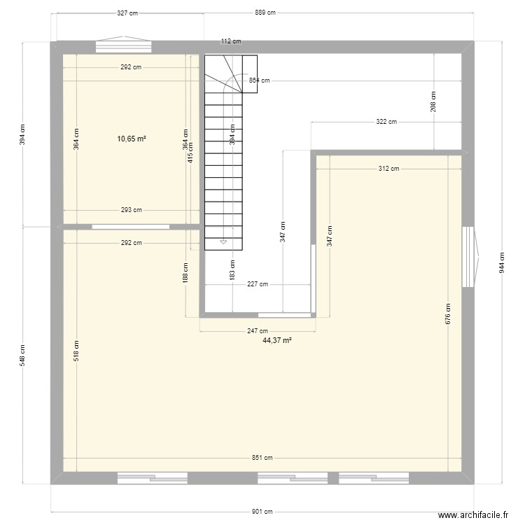 cuisine. Plan de 2 pièces et 55 m2