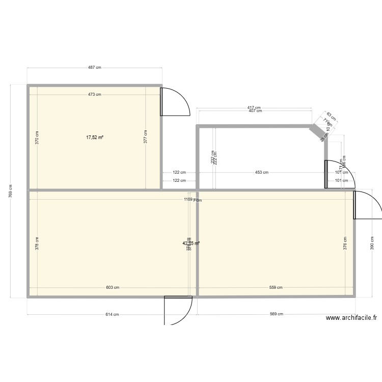 bureaux flandre pro. Plan de 2 pièces et 61 m2