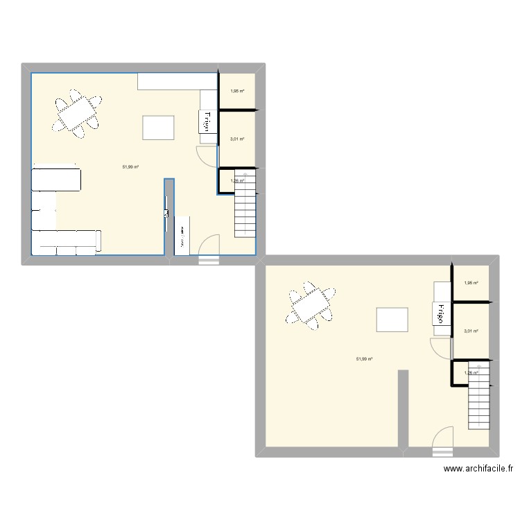 RDC. Plan de 1 pièce et 19 m2