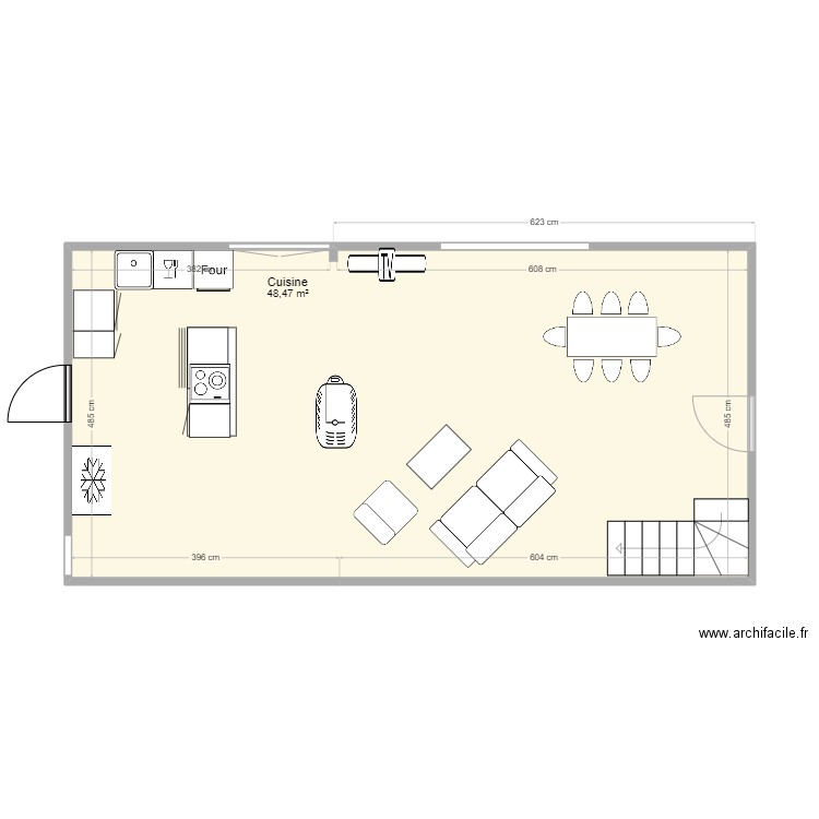 projet . Plan de 1 pièce et 48 m2