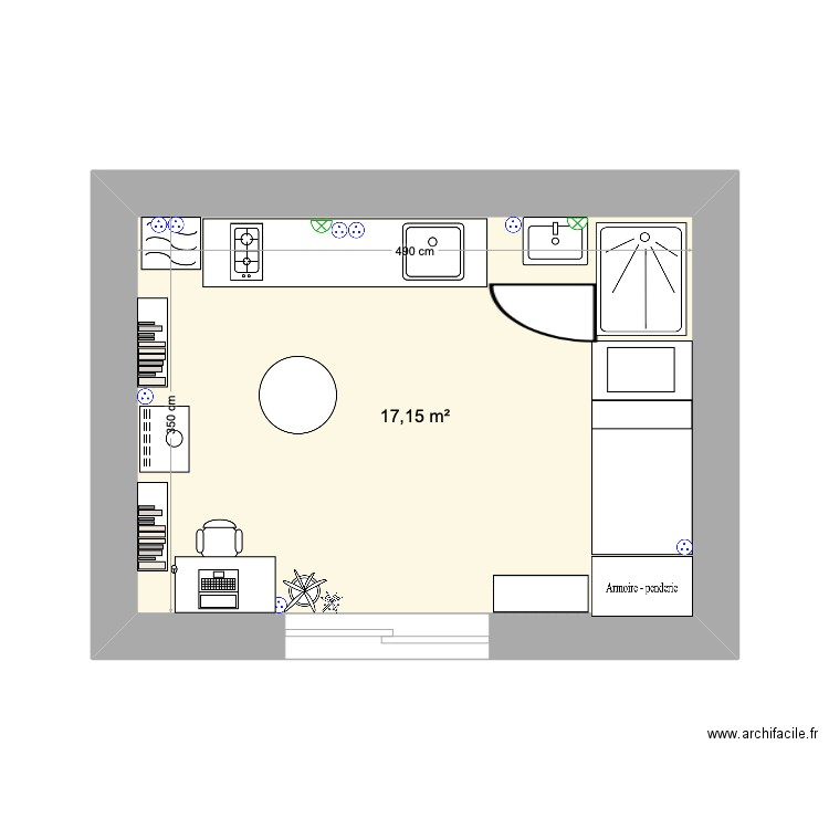 intérieur cabane paille n°2. Plan de 1 pièce et 17 m2