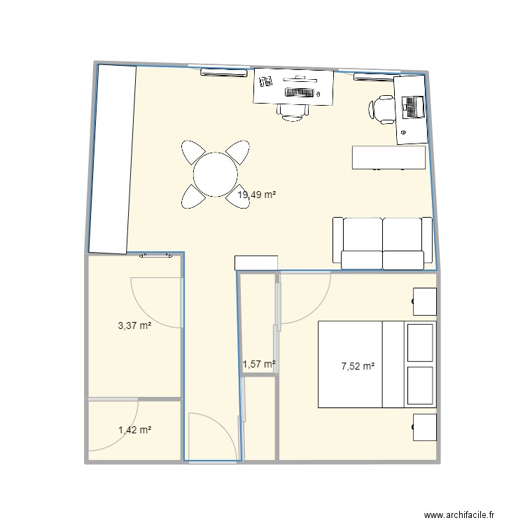 appart marine. Plan de 5 pièces et 33 m2