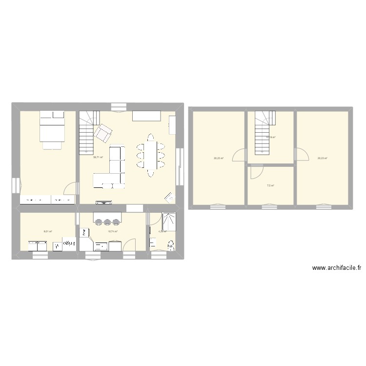 maison . Plan de 8 pièces et 141 m2