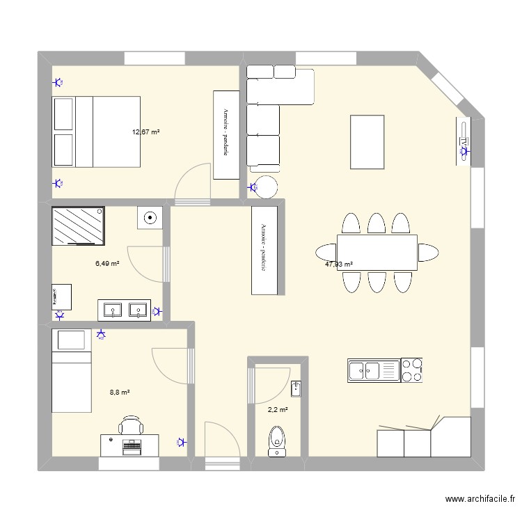 haute. Plan de 5 pièces et 78 m2