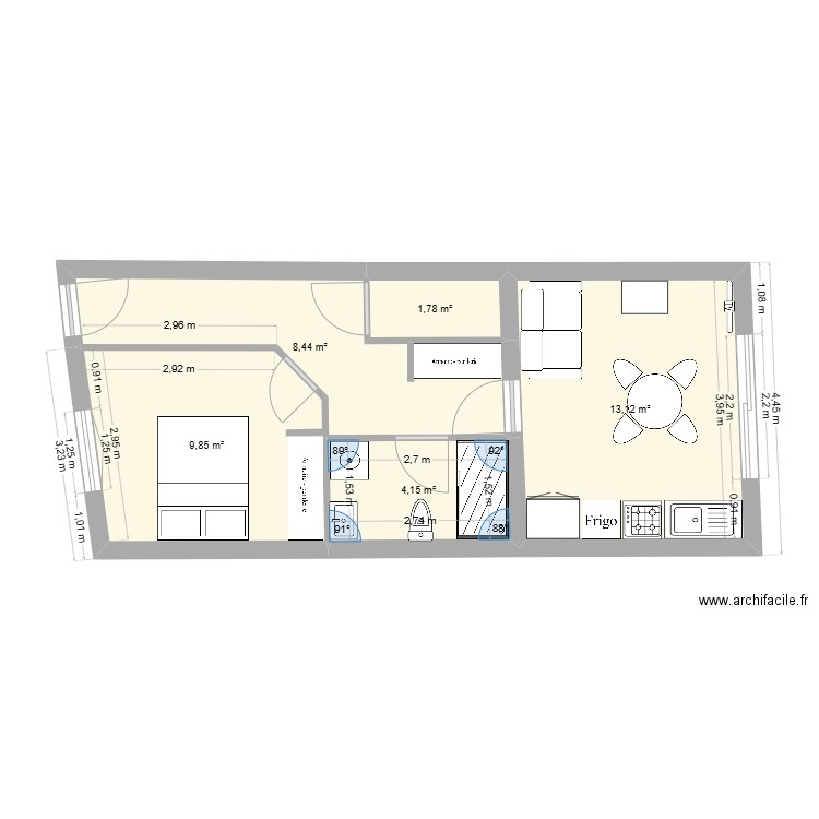 jaures2. Plan de 5 pièces et 37 m2