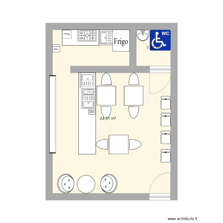 coffee. Plan de 2 pièces et 27 m2